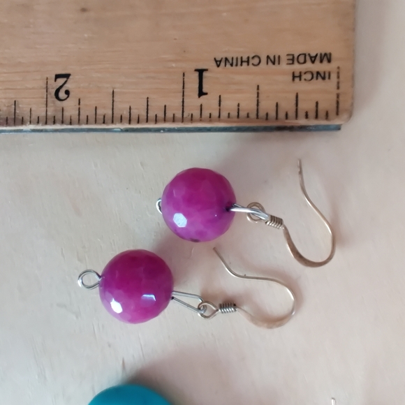 Pink quartzite and turquoise earrings - Picture 4 of 6
